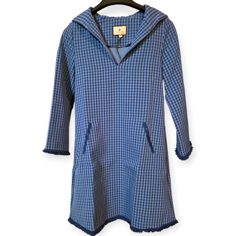 NWT Tuckernuck Hooded Check Dress With Bell Sleeves - Picture 2 of 7